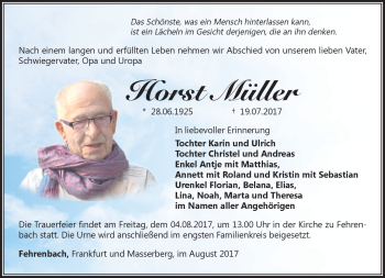 Traueranzeige von Horst Müller von Südthüringer Presse