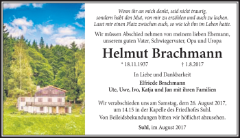 Traueranzeige von Helmut Brachmann von Südthüringer Presse
