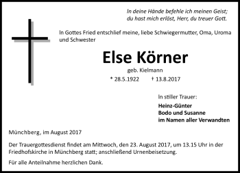 Traueranzeige von Else Körner von Frankenpost