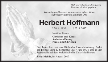 Traueranzeige von Herbert Hoffmann von Südthüringer Presse