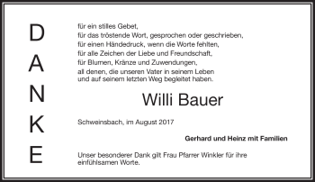 Traueranzeige von Willi Bauer von Frankenpost