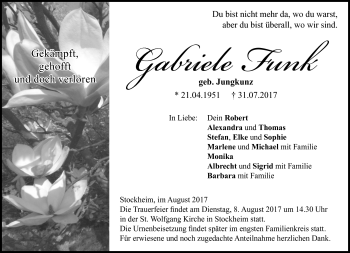 Traueranzeige von Gabriele Funk von Neue Presse Coburg