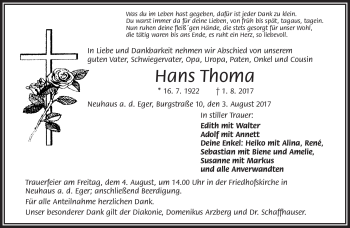Traueranzeige von Hans Thoma von Frankenpost