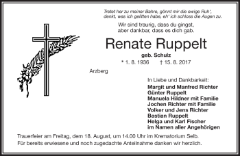 Traueranzeige von Renate Ruppelt von Frankenpost