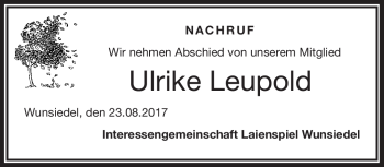 Traueranzeige von Ulrike Leupold von Frankenpost