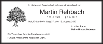 Traueranzeige von Martin Rehbach von Frankenpost