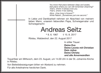 Traueranzeige von Andreas Seitz von Frankenpost