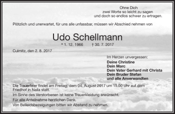 Traueranzeige von Udo Schellmann von Frankenpost