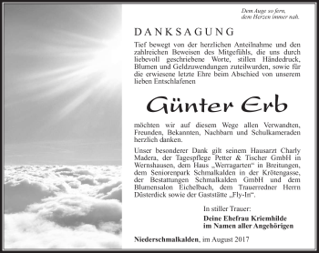 Traueranzeige von Günter Erb von Südthüringer Presse