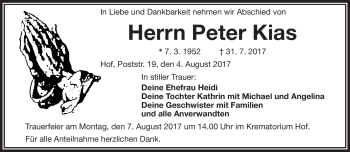 Traueranzeige von Peter Kias von Frankenpost