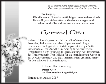 Traueranzeige von Gertrud Otto von Südthüringer Presse