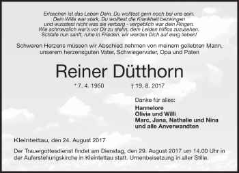 Traueranzeige von Reiner Dütthorn von Neue Presse Coburg