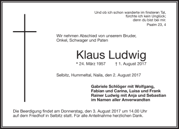 Traueranzeige von Klaus Ludwig von Frankenpost
