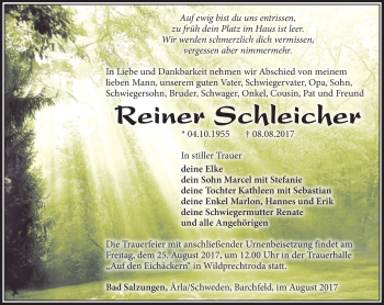 Traueranzeige von Reiner Schleicher von Südthüringer Presse