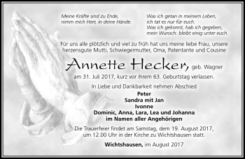 Traueranzeige von Annette Hecker von Südthüringer Presse