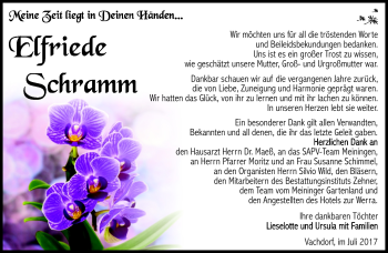 Traueranzeige von Elfriede Schramm von Südthüringer Presse