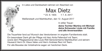 Traueranzeige von Max Dietz von Frankenpost