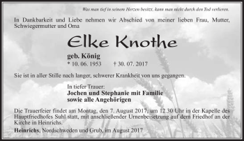 Traueranzeige von Elke Knothe von Südthüringer Presse