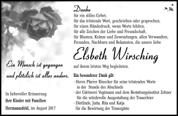 Traueranzeige von Elsbeth Wirsching von Südthüringer Presse
