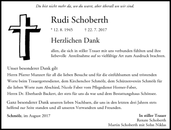 Traueranzeige von Rudi Schoberth von Neue Presse Coburg