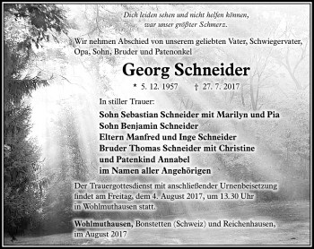 Traueranzeige von Georg Schneider von Südthüringer Presse