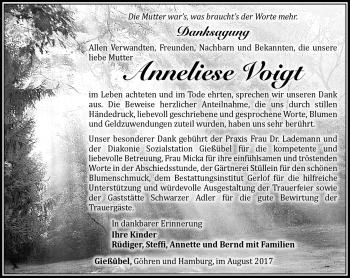 Traueranzeige von Anneliese Voigt von Südthüringer Presse