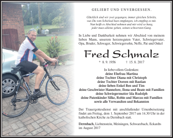 Traueranzeige von Fred Schmalz von Südthüringer Presse
