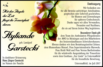 Traueranzeige von Hyliande Garstecki von Südthüringer Presse