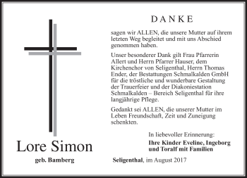 Traueranzeige von Lore Simon von Südthüringer Presse