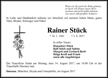 Traueranzeige von Rainer Stück von Südthüringer Presse