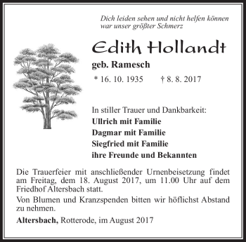 Traueranzeige von Edith Hollandt von Südthüringer Presse