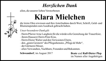 Traueranzeige von Klara Mielchen von Frankenpost
