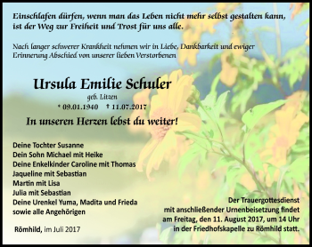 Traueranzeige von Ursula Schuler von Südthüringer Presse