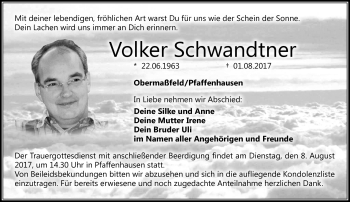 Traueranzeige von Volker Schwandtner von Südthüringer Presse