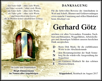 Traueranzeige von Gerhard Götz von Südthüringer Presse