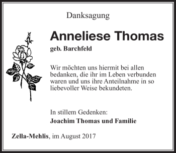Traueranzeige von Anneliese Thomas von Südthüringer Presse