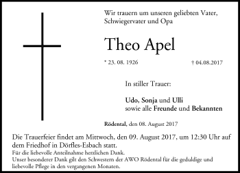 Traueranzeige von Apel Theo von Neue Presse Coburg