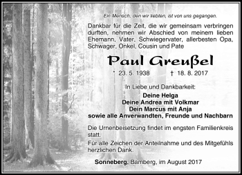 Traueranzeige von Paul Greußel von Südthüringer Presse
