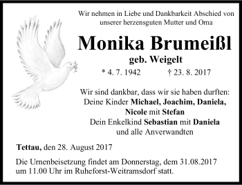 Traueranzeige von Monika Brumeißl von Neue Presse Coburg