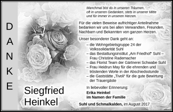 Traueranzeige von Siegfried Heinkel von Südthüringer Presse