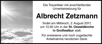 Traueranzeige von Albrecht Zetzmann von Neue Presse Coburg