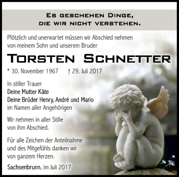 Traueranzeige von Torsten Schnetter von Südthüringer Presse
