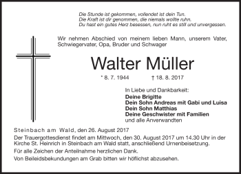Traueranzeige von Walter Müller von Neue Presse Coburg