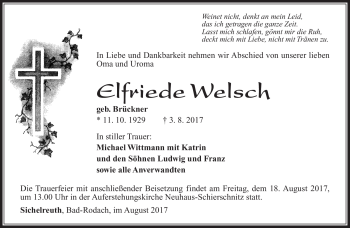 Traueranzeige von Elfriede Welch von Südthüringer Presse