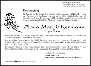 Traueranzeige von Ilona Margit Kermann von Südthüringer Presse