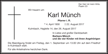 Traueranzeige von Karl Münch von Frankenpost