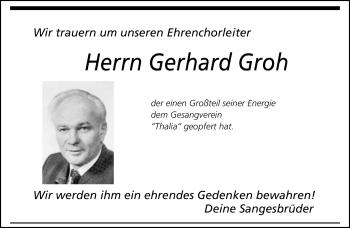 Traueranzeige von Gerhard Groh von Frankenpost