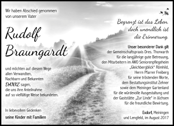 Traueranzeige von Rudolf Braungardt von Südthüringer Presse