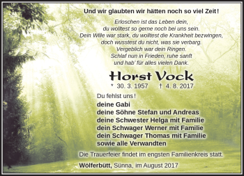 Traueranzeige von Horst Vock von Südthüringer Presse