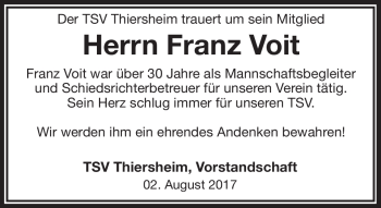 Traueranzeige von Franz Voit von Frankenpost